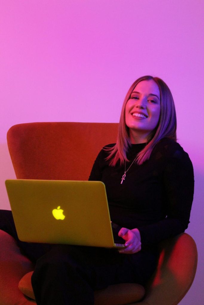 Woman working on her laptop